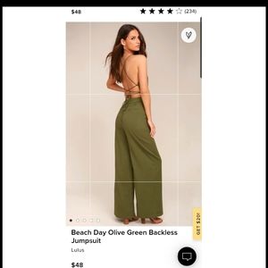 Lulu's NWT Olive Green Backless Jumpsuit
